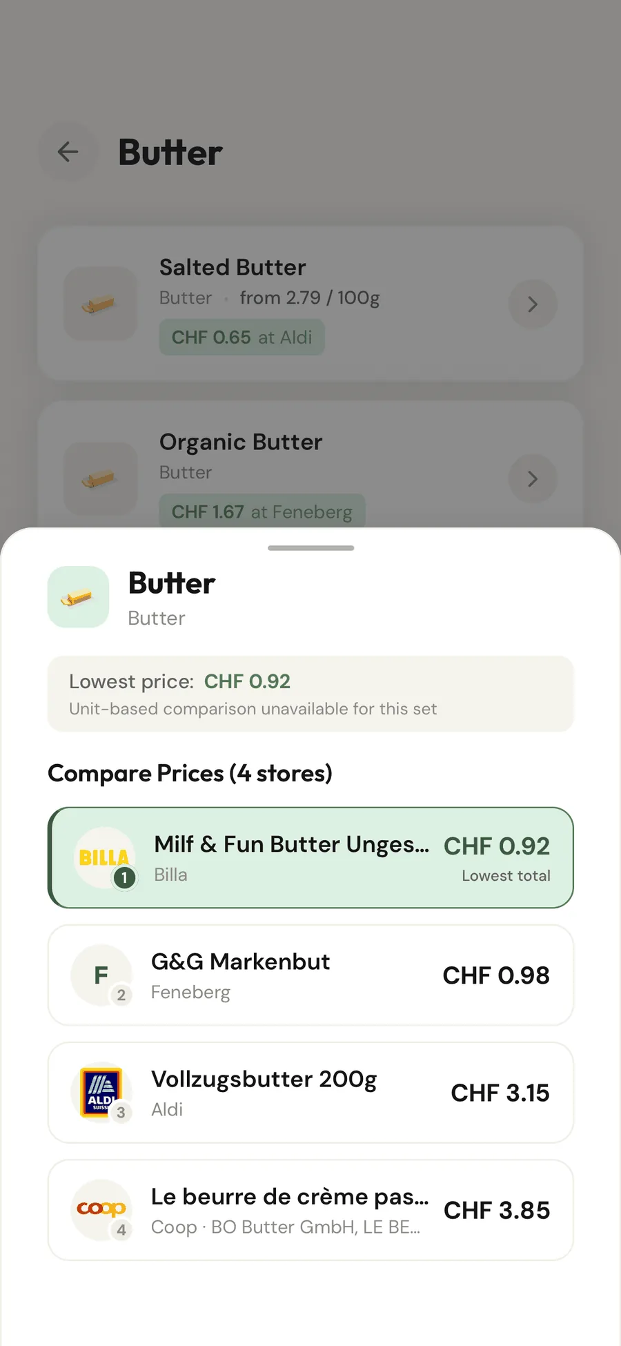 Cross-border price comparison screen